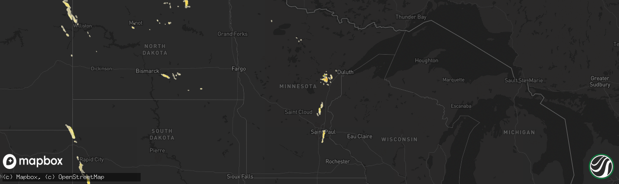Hail map in Minnesota on August 17, 2022