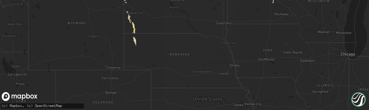 Hail map in Nebraska on August 17, 2022