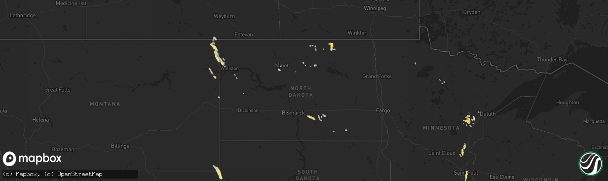 Hail map in North Dakota on August 17, 2022