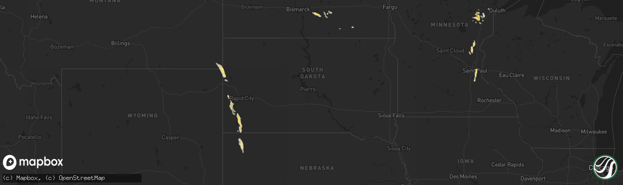 Hail map in South Dakota on August 17, 2022