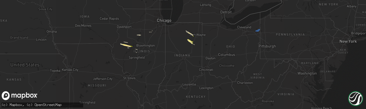 Hail map in Indiana on August 17, 2023
