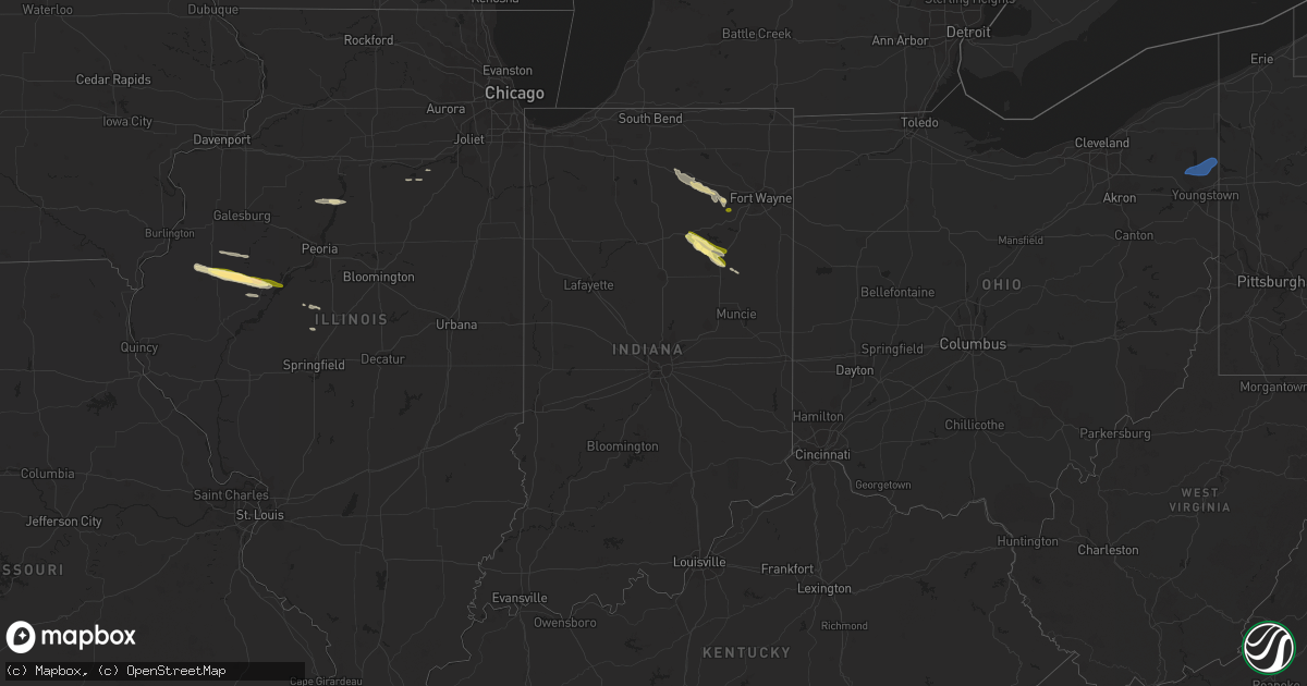 Hail map in Indiana on August 17, 2023