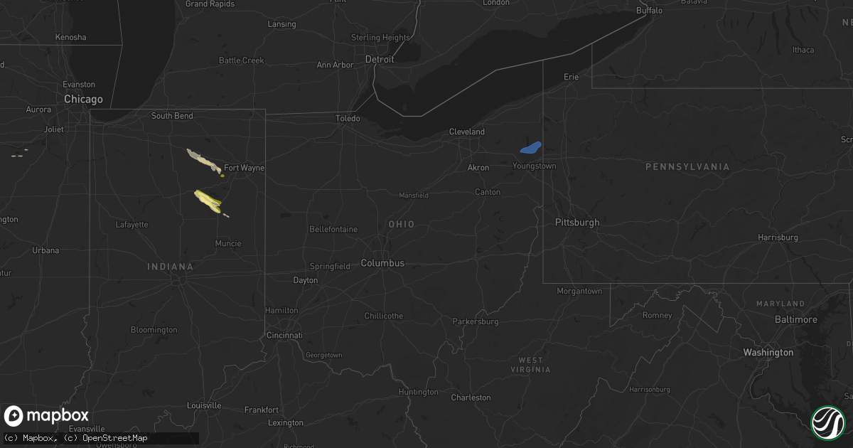 Hail map in Ohio on August 17, 2023