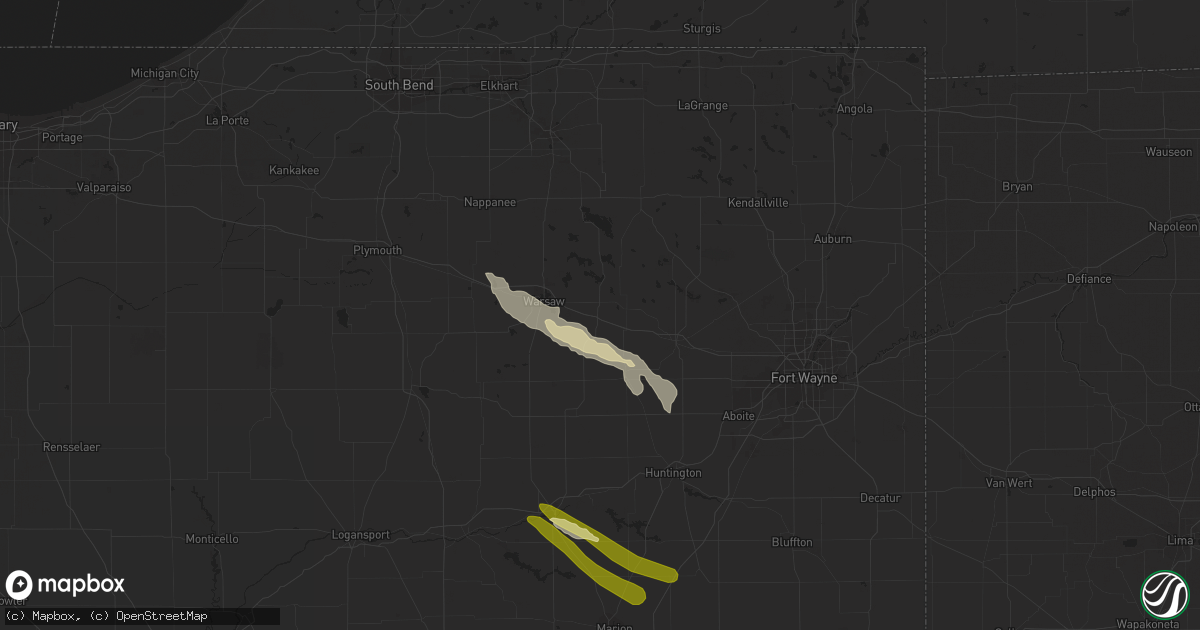 Hail map in Pierceton, IN on August 17, 2023
