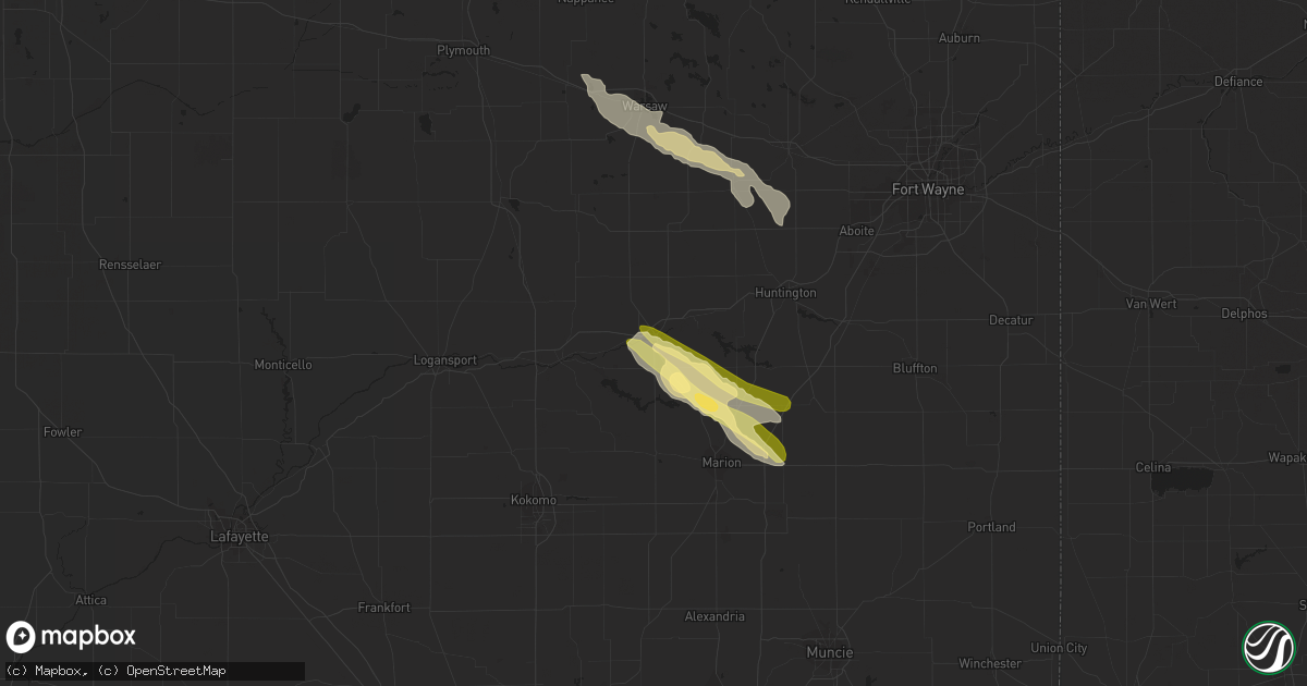 Hail map in Wabash, IN on August 17, 2023