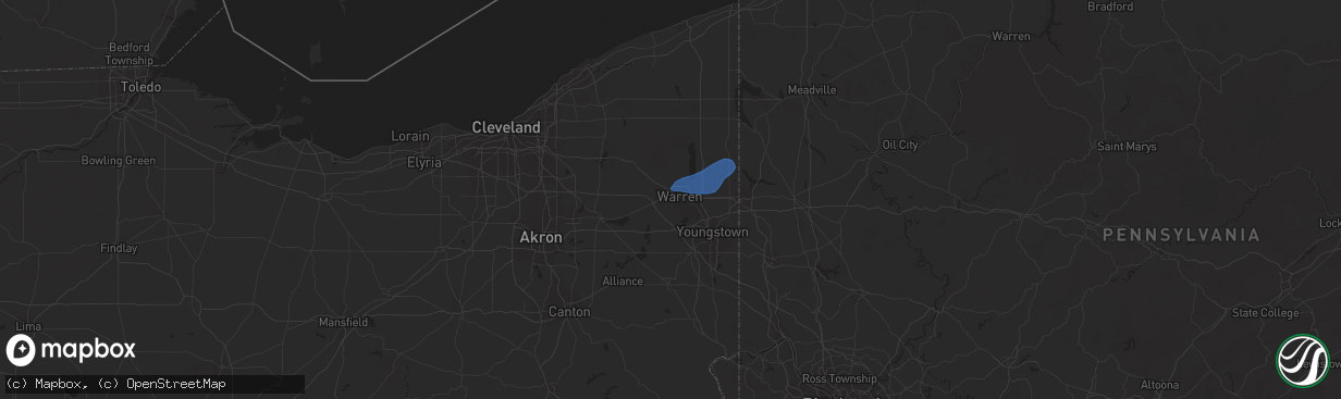 Hail map in Warren, OH on August 17, 2023