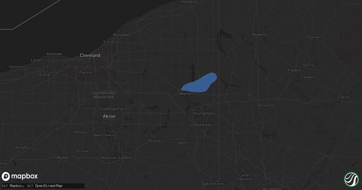 Hail map in Warren, OH on August 17, 2023