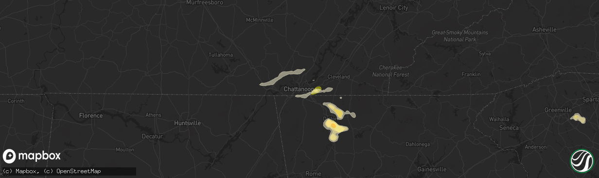 Hail map in Chattanooga, TN on August 17, 2024