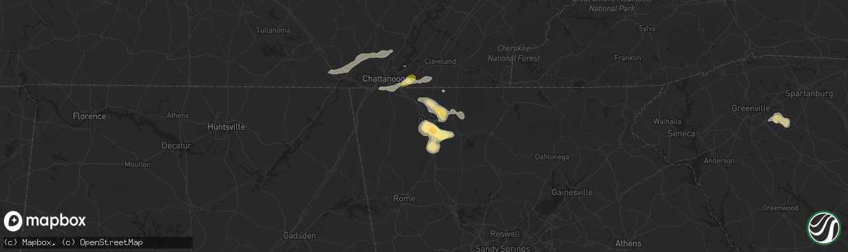 Hail map in Dalton, GA on August 17, 2024