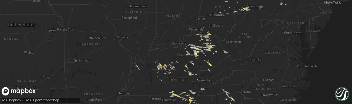 Hail map in Kentucky on August 17, 2024