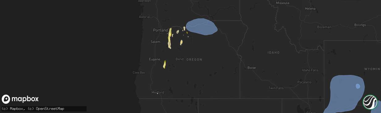 Hail map in Oregon on August 17, 2024