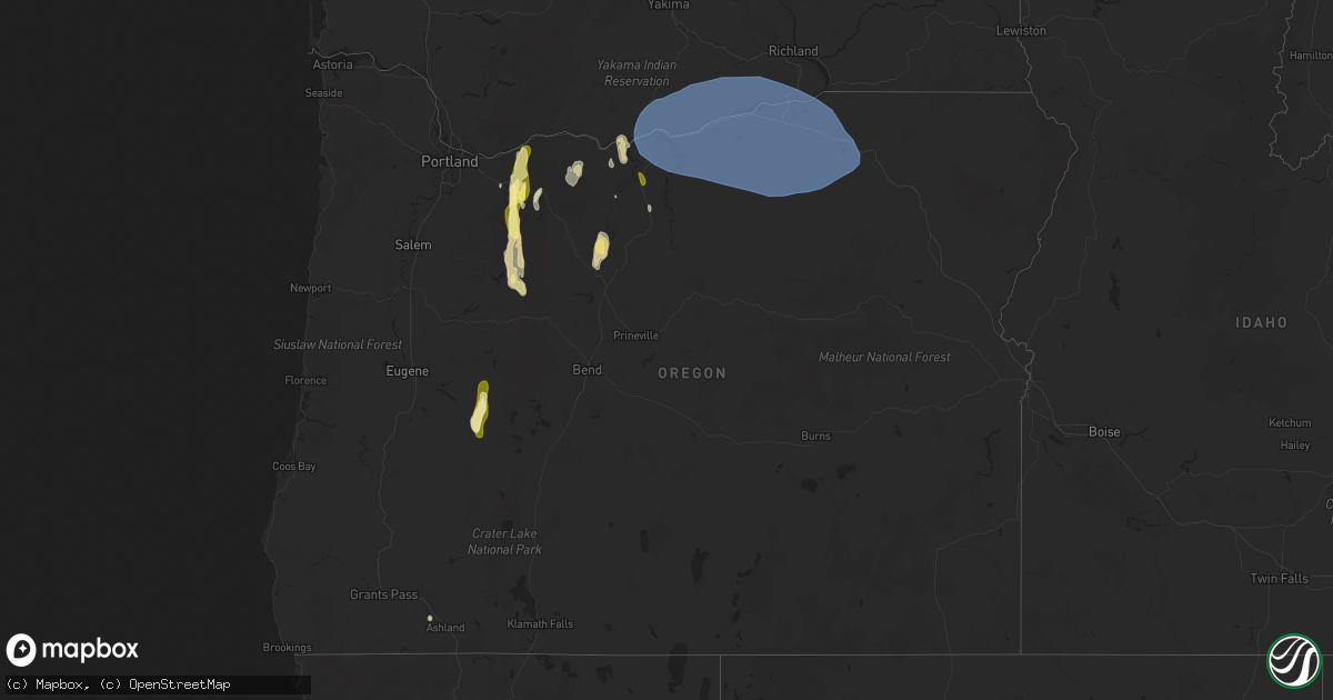 Hail map in Oregon on August 17, 2024