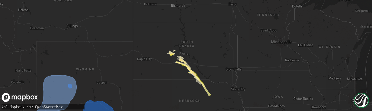 Hail map in South Dakota on August 17, 2024