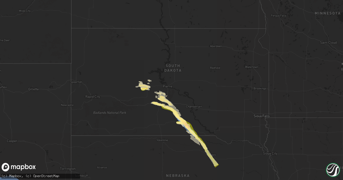 Hail map in South Dakota on August 17, 2024