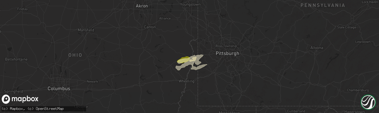 Hail map in Steubenville, OH on August 17, 2024