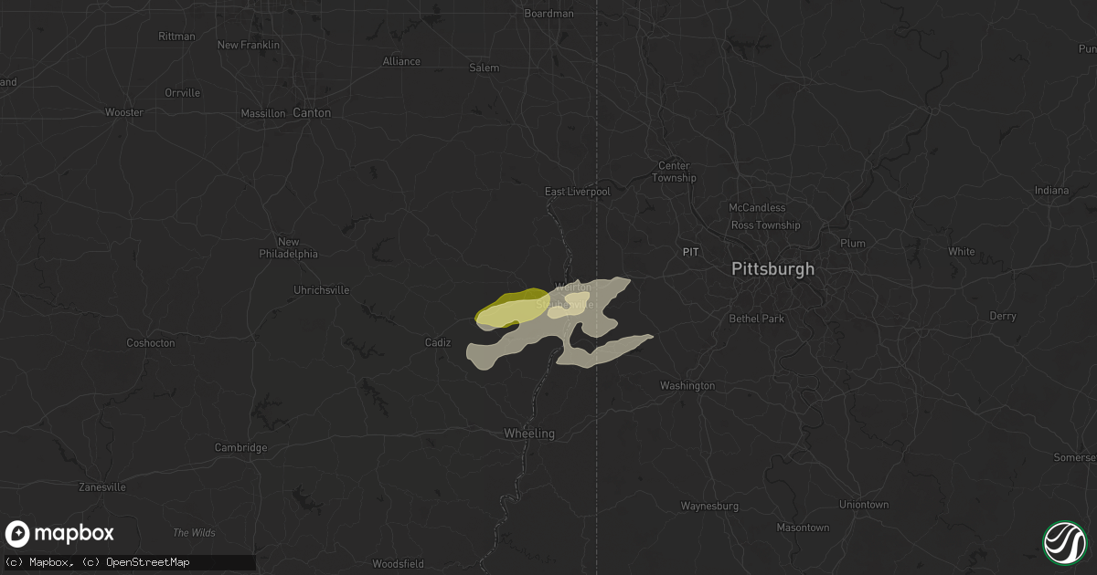 Hail map in Steubenville, OH on August 17, 2024
