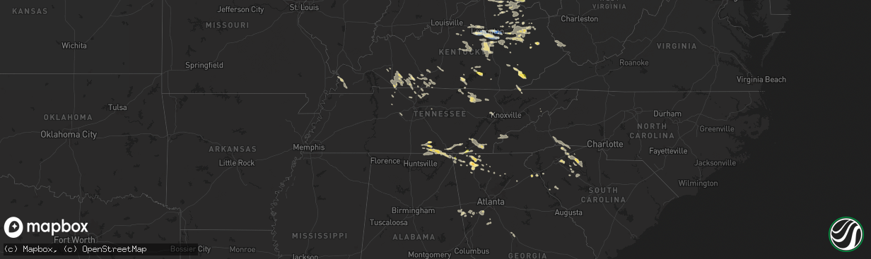 Hail map in Tennessee on August 17, 2024