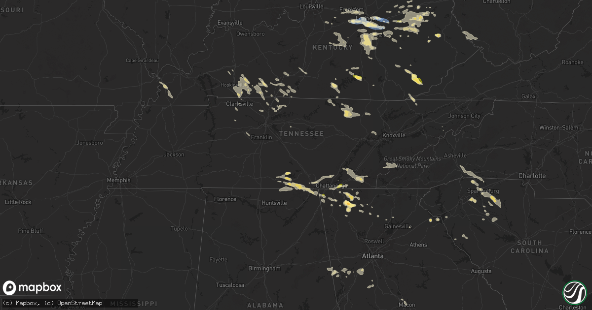 Hail map in Tennessee on August 17, 2024
