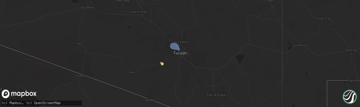 Hail map in Tucson, AZ on August 17, 2024