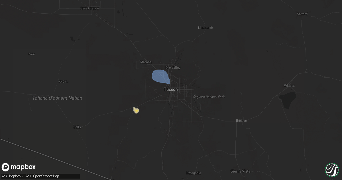 Hail map in Tucson, AZ on August 17, 2024
