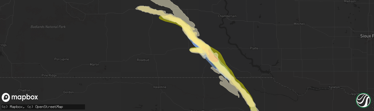 Hail map in Winner, SD on August 17, 2024