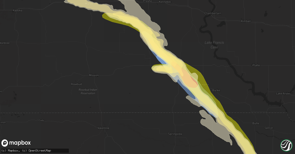 Hail map in Winner, SD on August 17, 2024