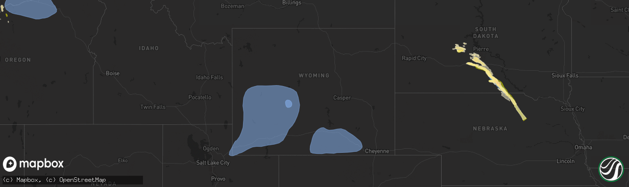 Hail map in Wyoming on August 17, 2024