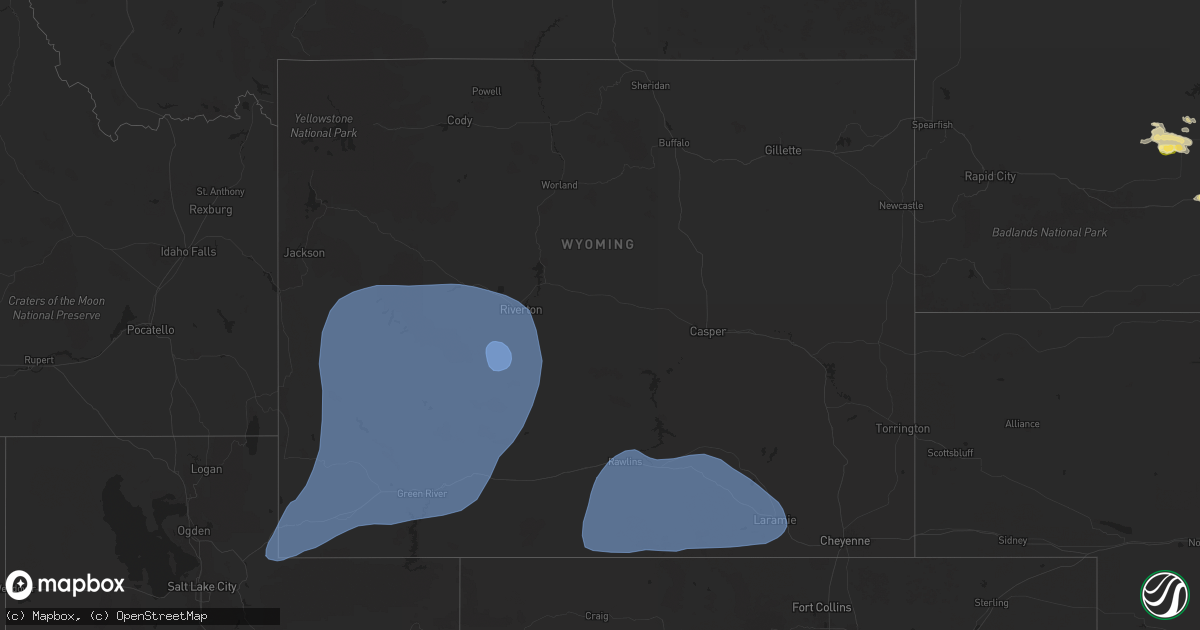 Hail map in Wyoming on August 17, 2024