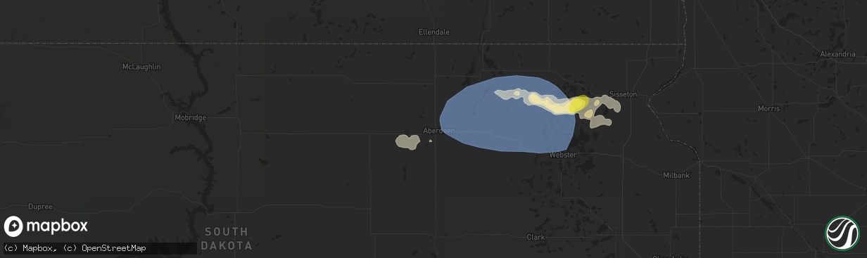 Hail map in Aberdeen, SD on August 17, 2025