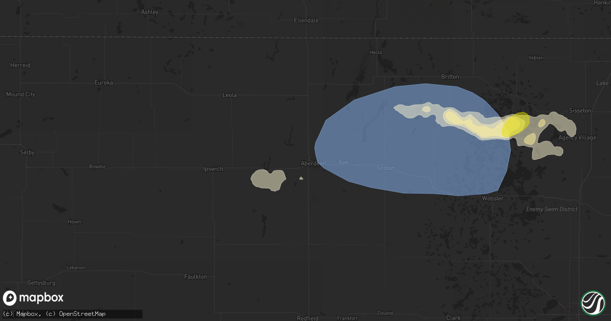 Hail map in Aberdeen, SD on August 17, 2025