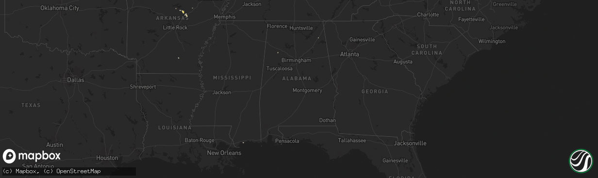 Hail map in Alabama on August 17, 2025