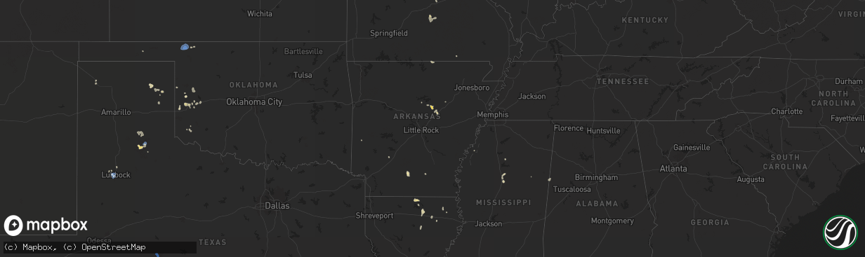 Hail map in Arkansas on August 17, 2025