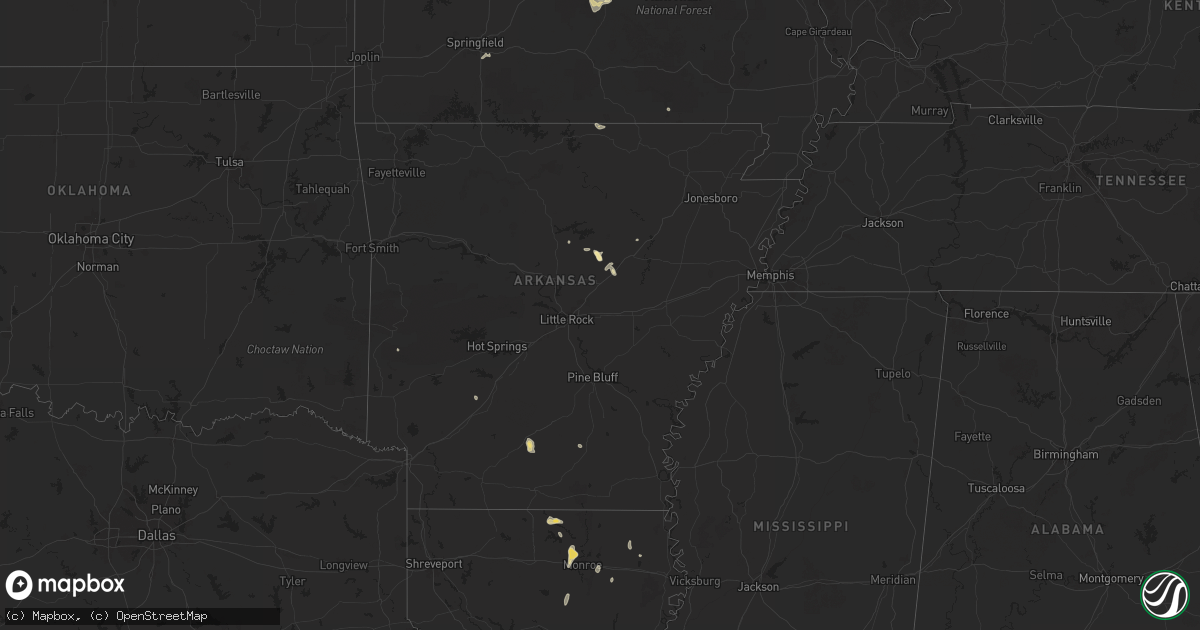 Hail map in Arkansas on August 17, 2025