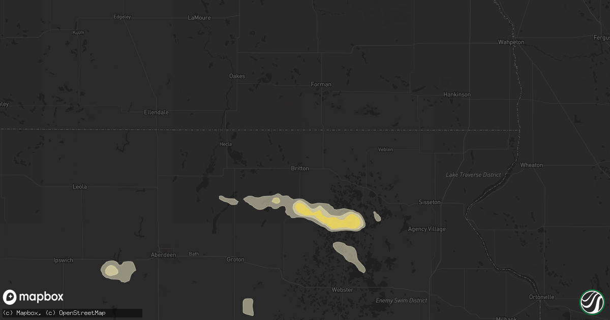 Hail map in Britton, SD on August 17, 2025
