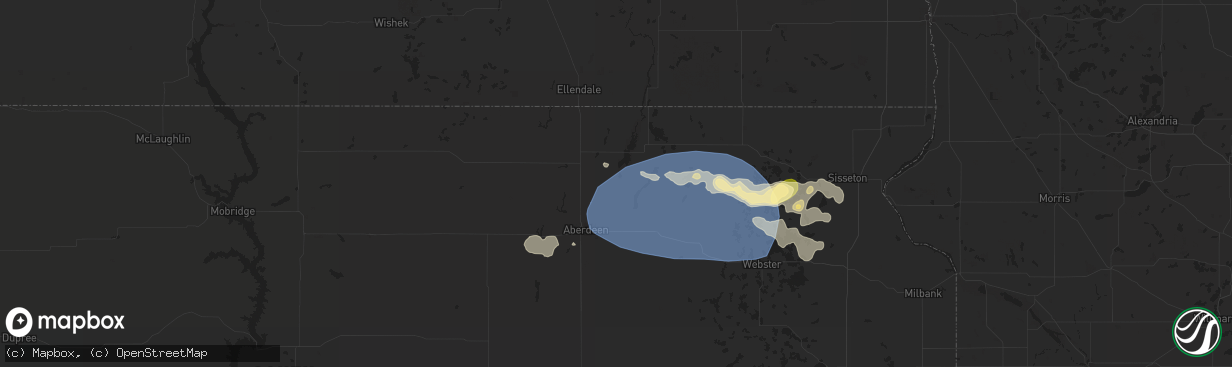 Hail map in Columbia, SD on August 17, 2025