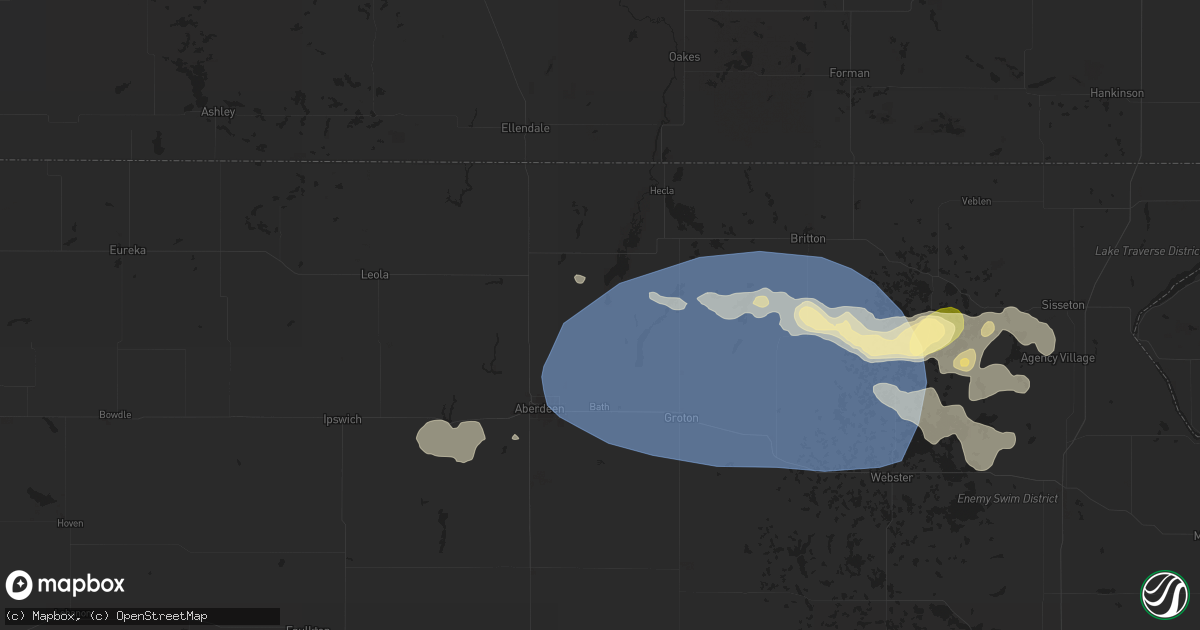 Hail map in Columbia, SD on August 17, 2025