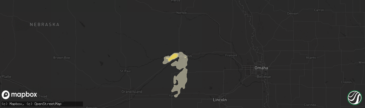 Hail map in Columbus, NE on August 17, 2025