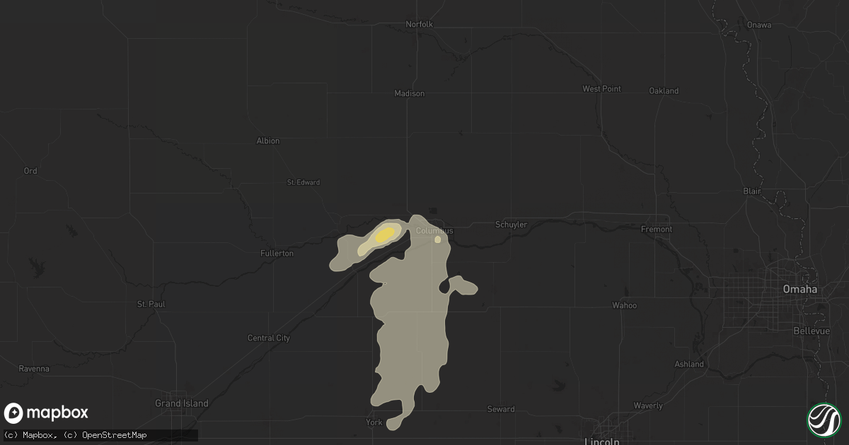 Hail map in Columbus, NE on August 17, 2025