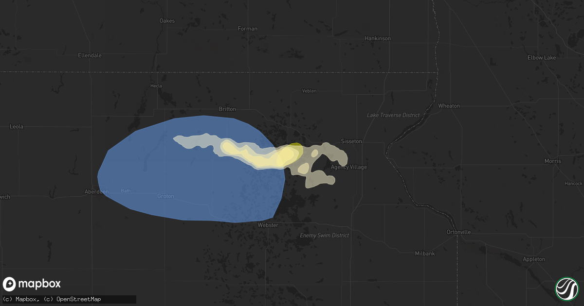 Hail map in Eden, SD on August 17, 2025