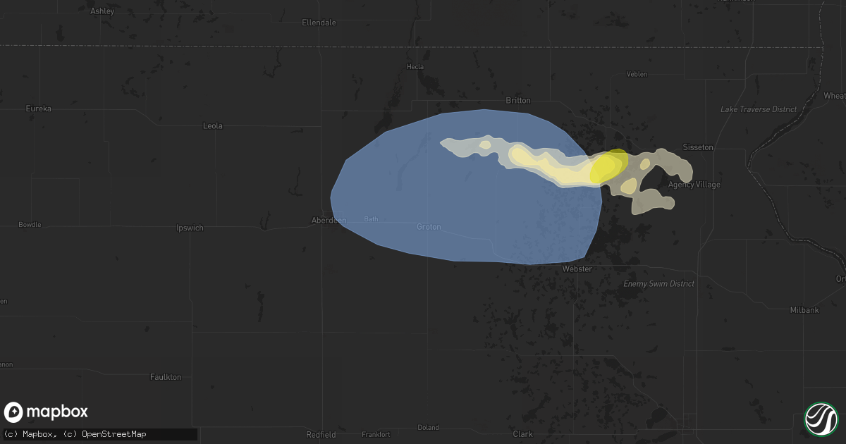 Hail map in Groton, SD on August 17, 2025