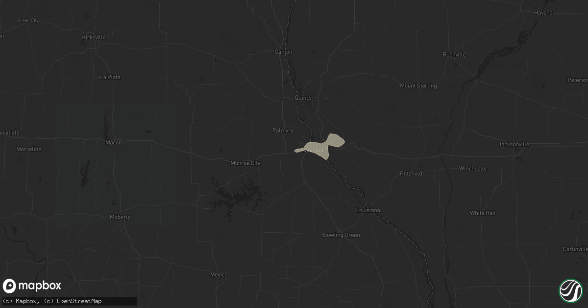 Hail map in Hannibal, MO on August 17, 2025