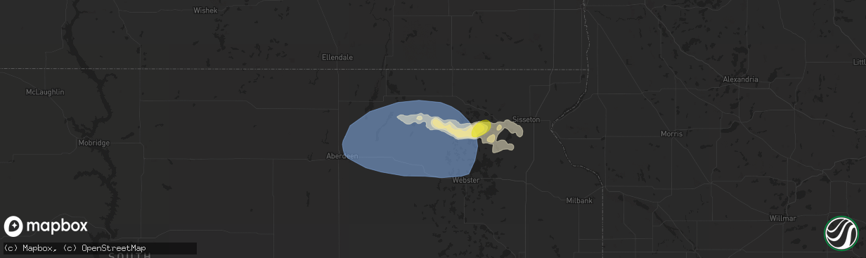 Hail map in Langford, SD on August 17, 2025