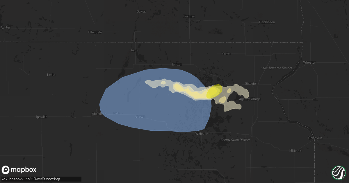 Hail map in Langford, SD on August 17, 2025