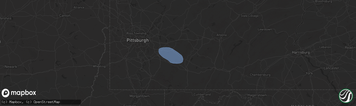 Hail map in Ligonier, PA on August 17, 2025