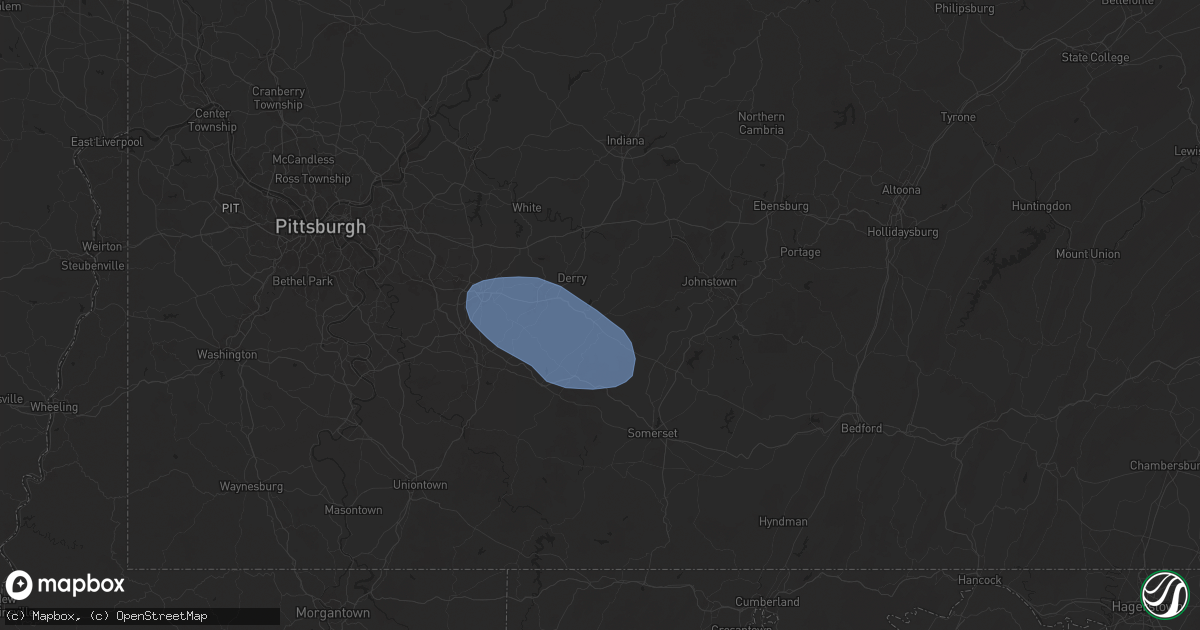 Hail map in Ligonier, PA on August 17, 2025