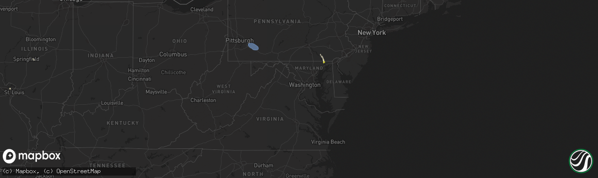 Hail map in Maryland on August 17, 2025