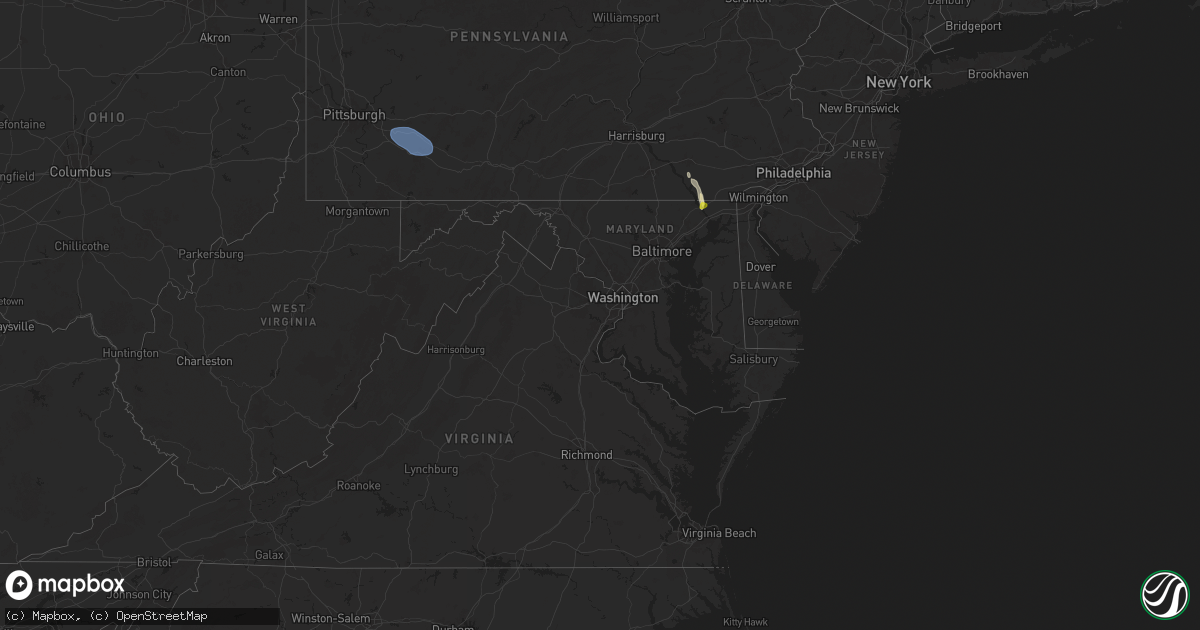 Hail map in Maryland on August 17, 2025
