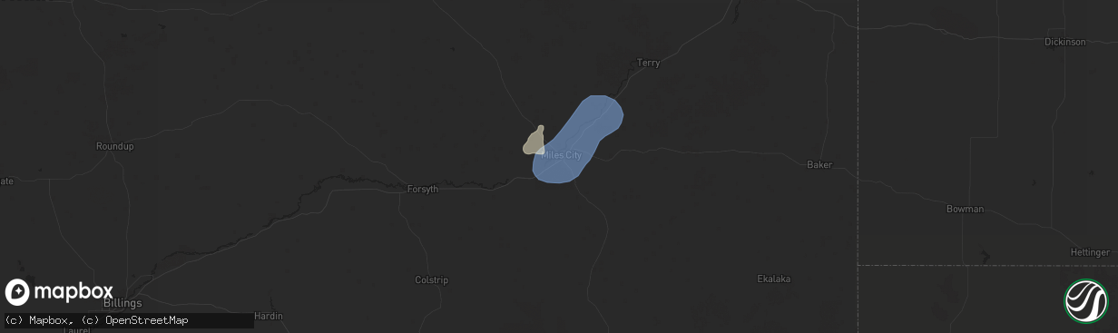 Hail map in Miles City, MT on August 17, 2025