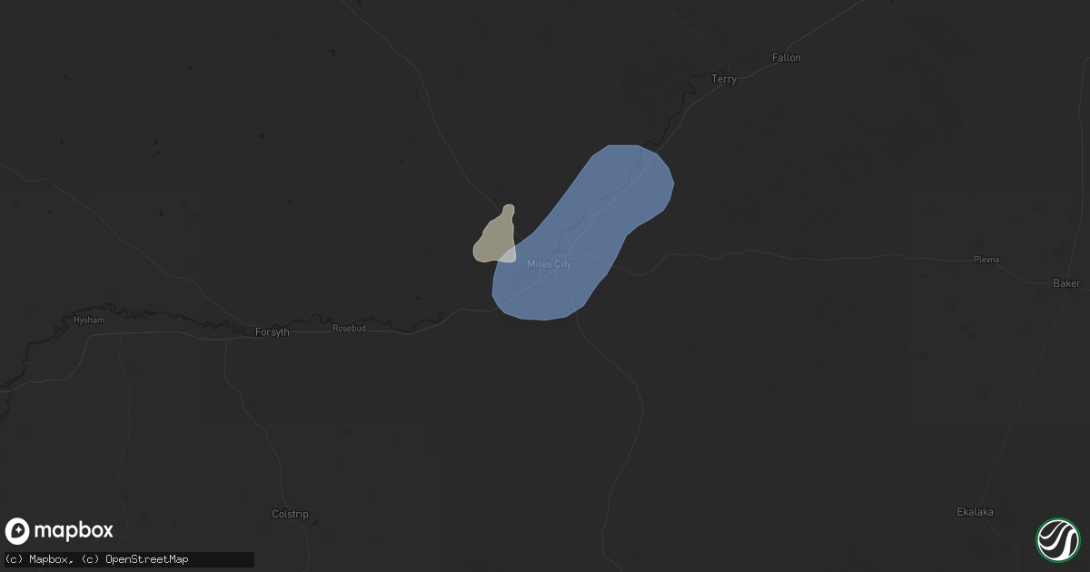 Hail map in Miles City, MT on August 17, 2025