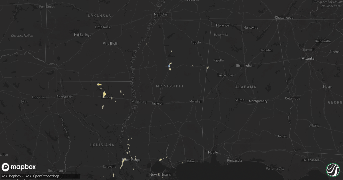 Hail map in Mississippi on August 17, 2025